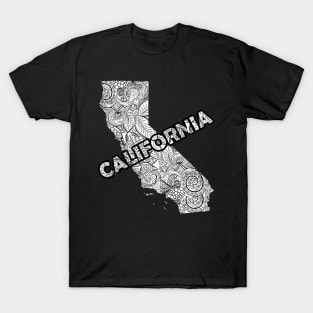 Mandala art map of California with text in white T-Shirt